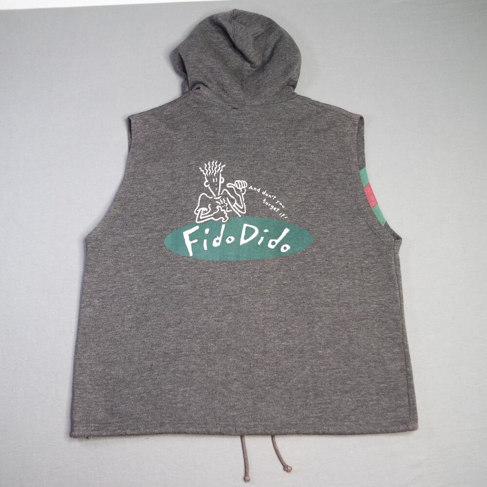 Vtg 1985 Rare Fido Dido Full Zip Sleeveless Hoodie Puff Print Mens Unisex XL 36